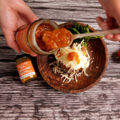 Carrot & Coriander Relish on baked potato 